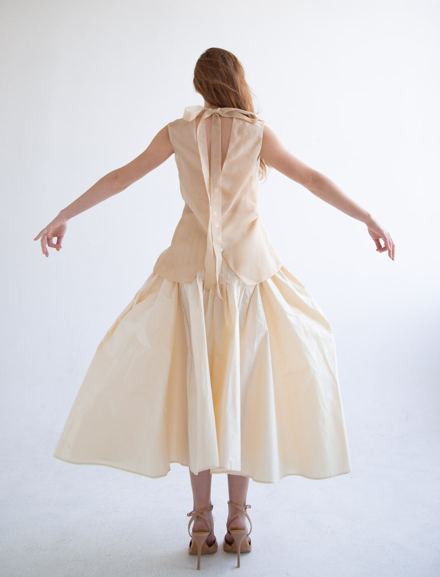 Taffeta Pleated Skirt in Beige