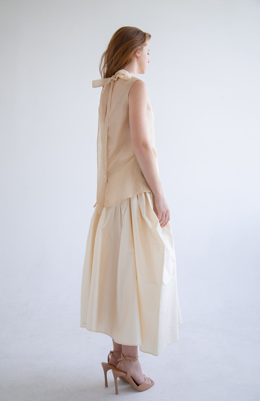 Taffeta Pleated Skirt in Beige