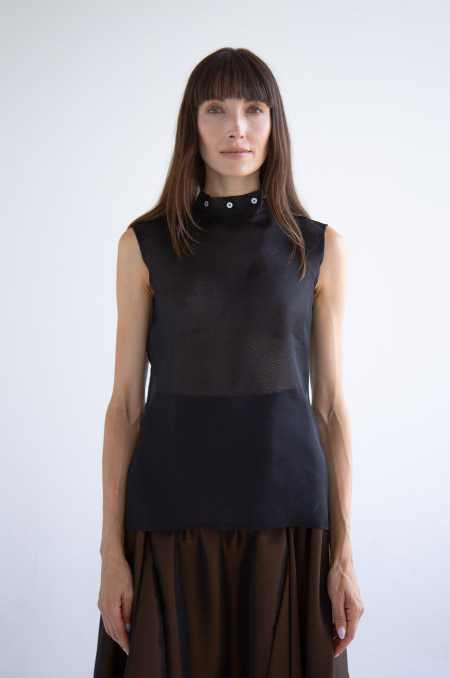 Silk Button Detail Blouse in Black