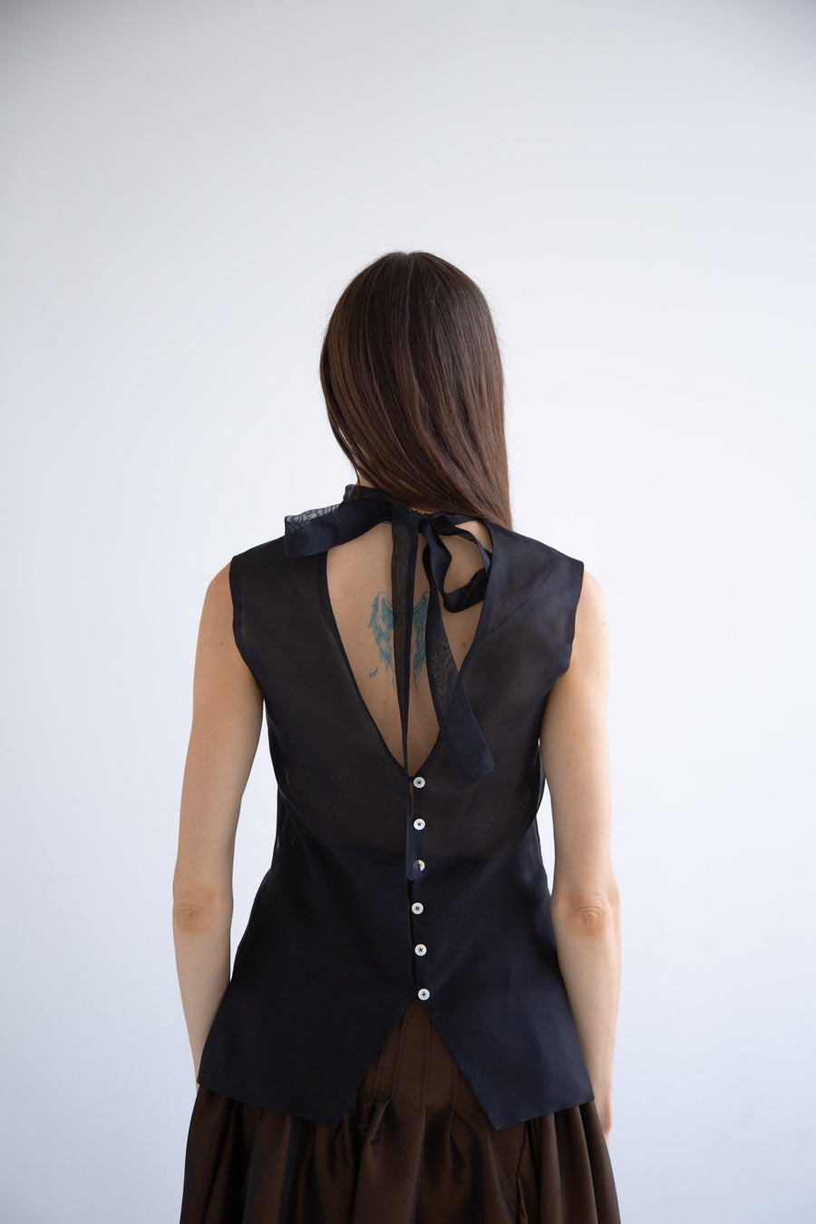 Silk Button Detail Blouse in Black