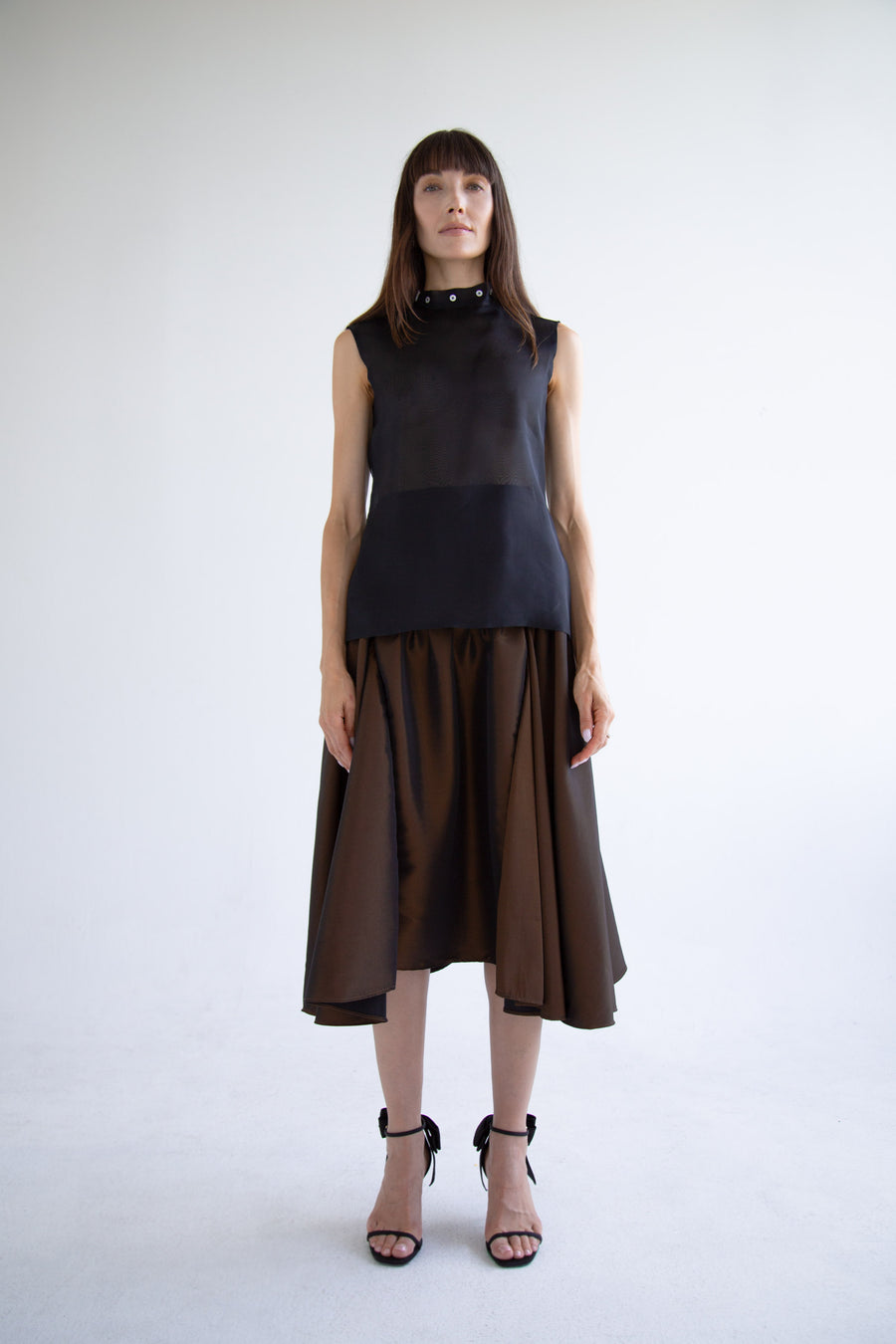 Taffeta Pleated Skirt in Brown