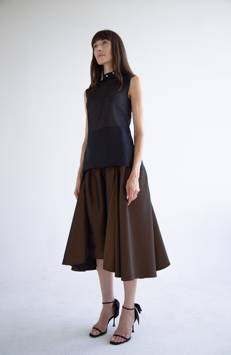 Taffeta Pleated Skirt in Brown