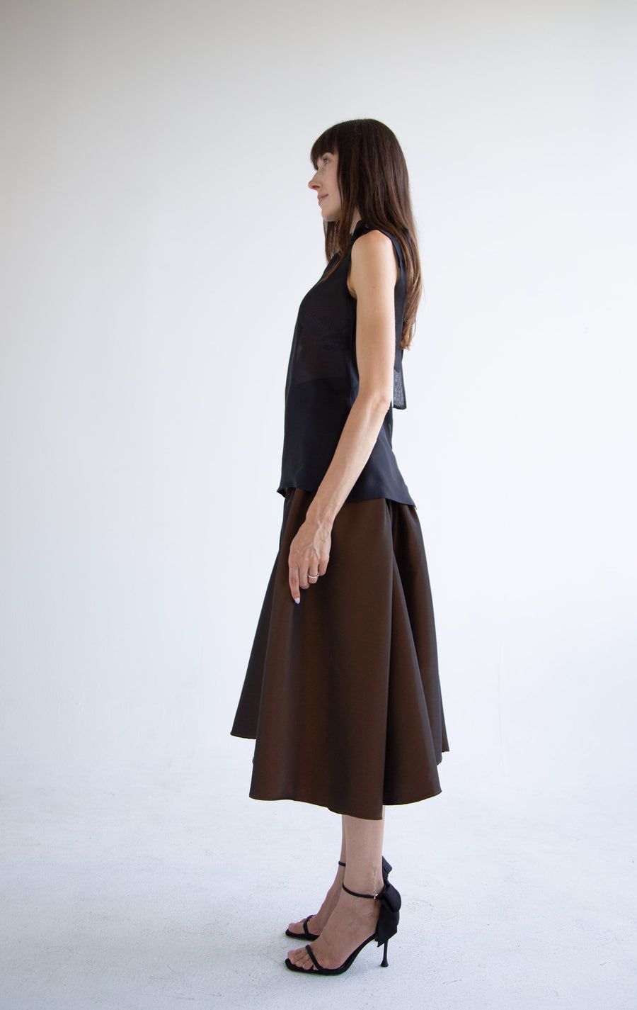 Taffeta Pleated Skirt in Brown