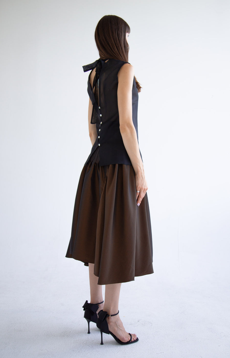 Taffeta Pleated Skirt in Brown