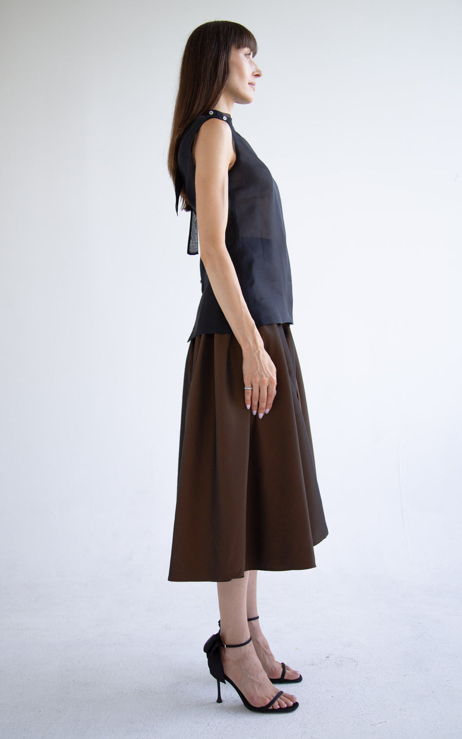 Taffeta Pleated Skirt in Brown