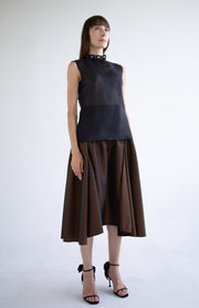 Taffeta Pleated Skirt in Brown