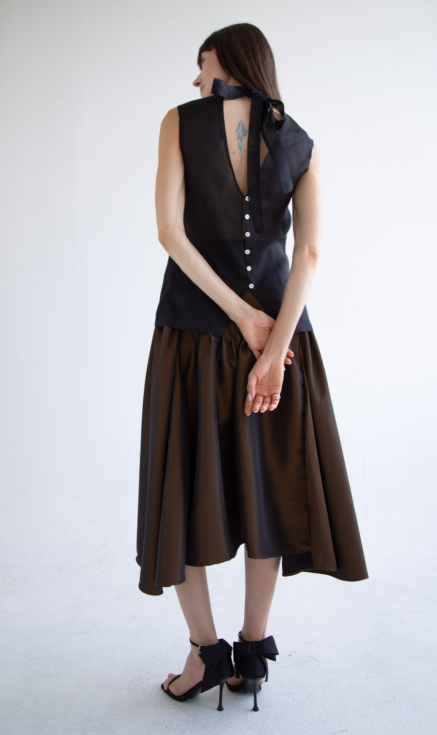 Taffeta Pleated Skirt in Brown