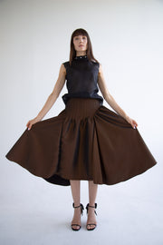 Taffeta Pleated Skirt in Brown