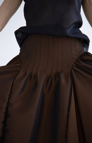 Taffeta Pleated Skirt in Brown