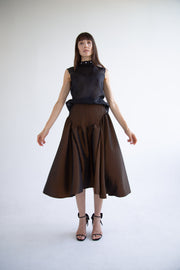 Taffeta Pleated Skirt in Brown