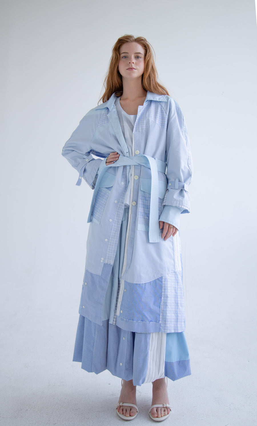 Patchwork Trench Coat in Blue