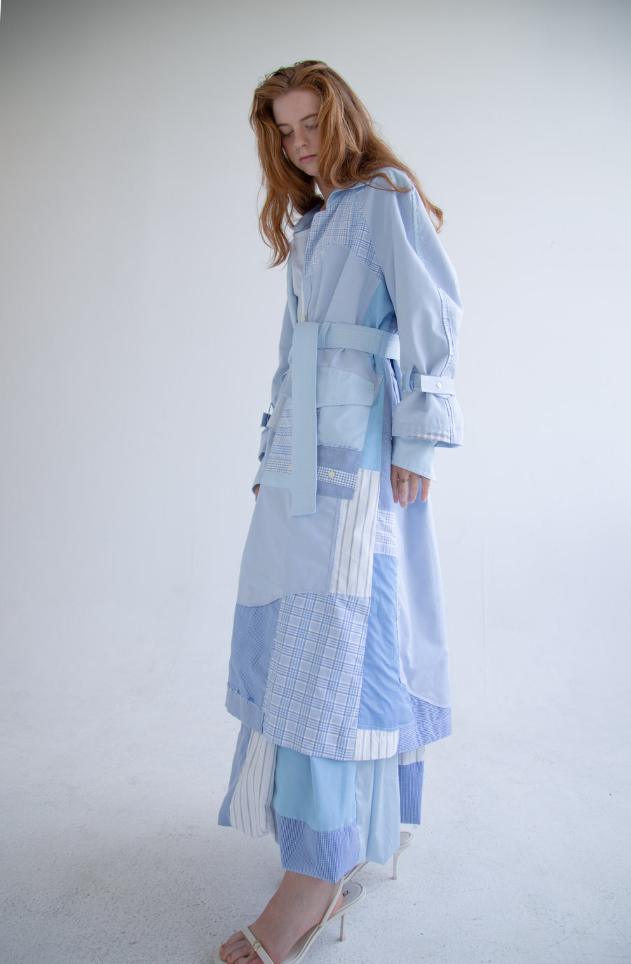 Patchwork Trench Coat in Blue