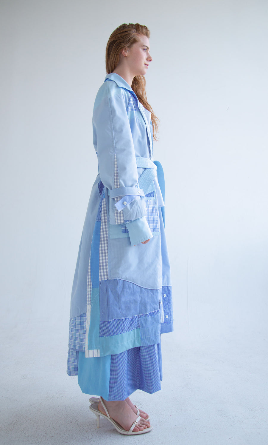 Patchwork Trench Coat in Blue