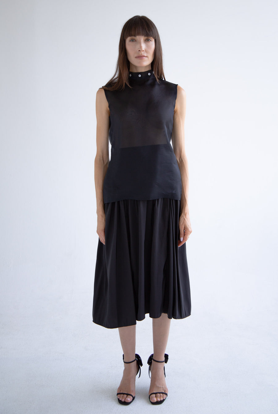 Taffeta Pleated Skirt in Black