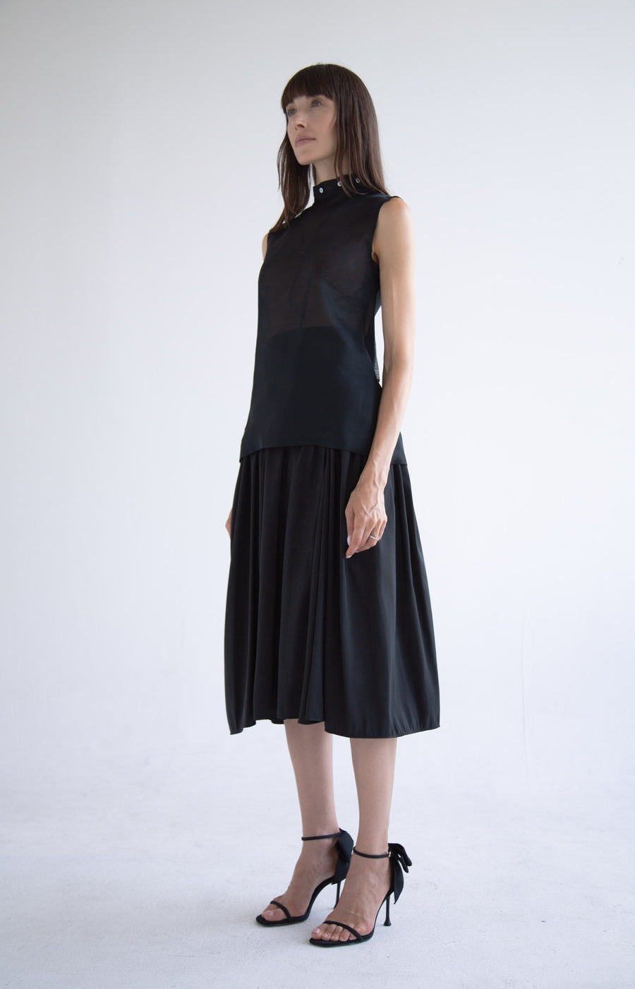 Taffeta Pleated Skirt in Black