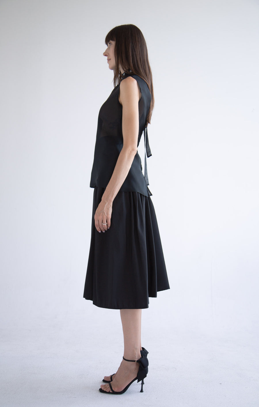 Taffeta Pleated Skirt in Black