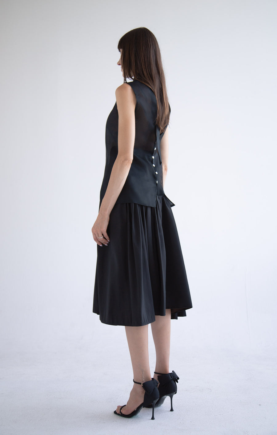 Taffeta Pleated Skirt in Black