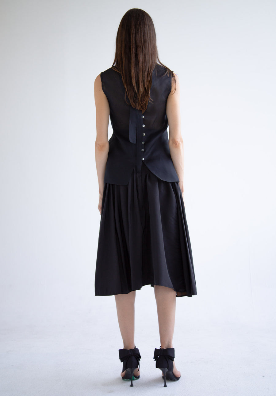 Taffeta Pleated Skirt in Black