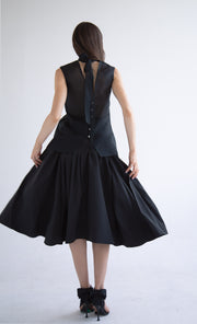 Taffeta Pleated Skirt in Black