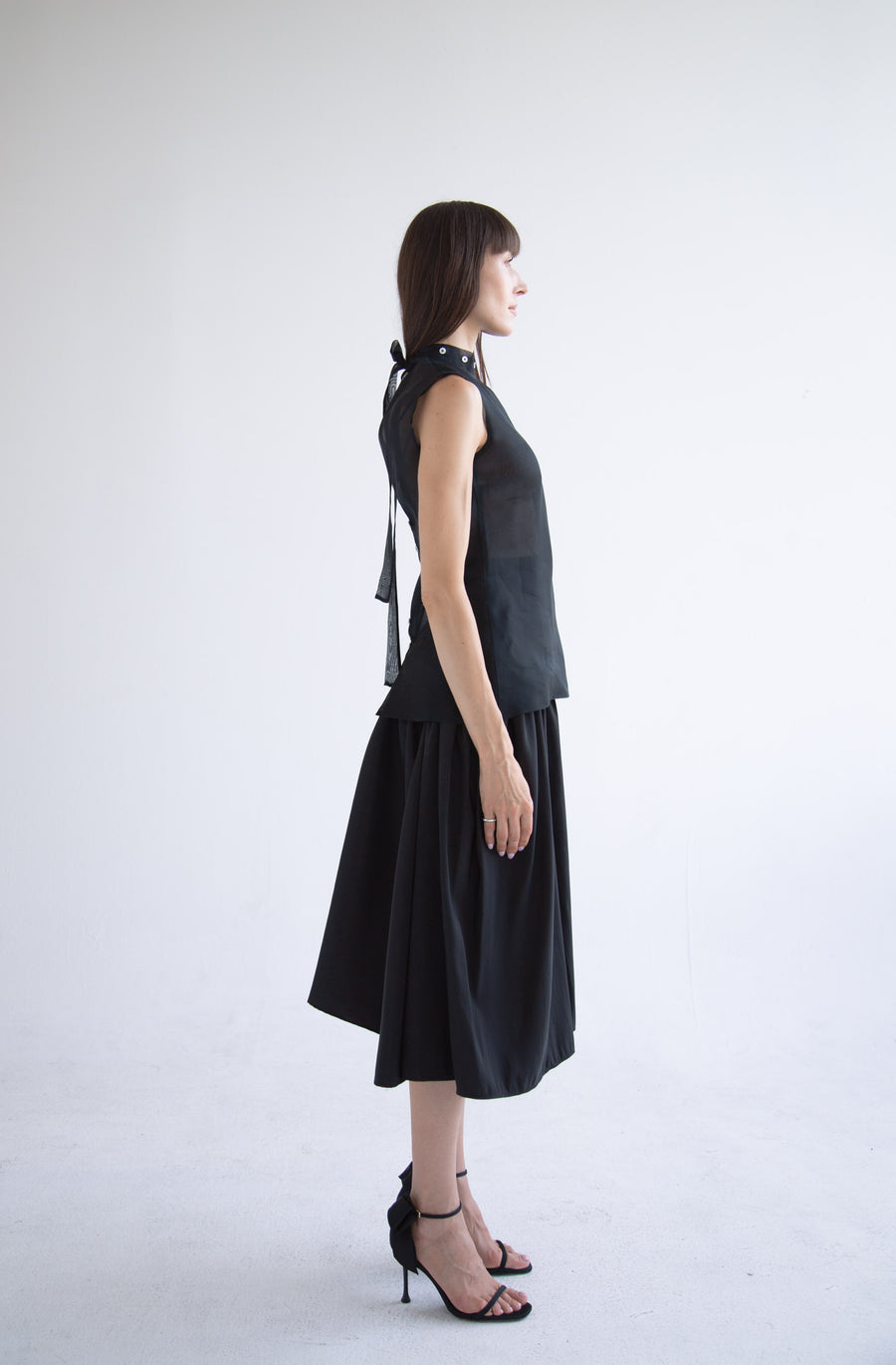 Taffeta Pleated Skirt in Black