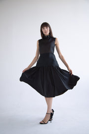 Taffeta Pleated Skirt in Black