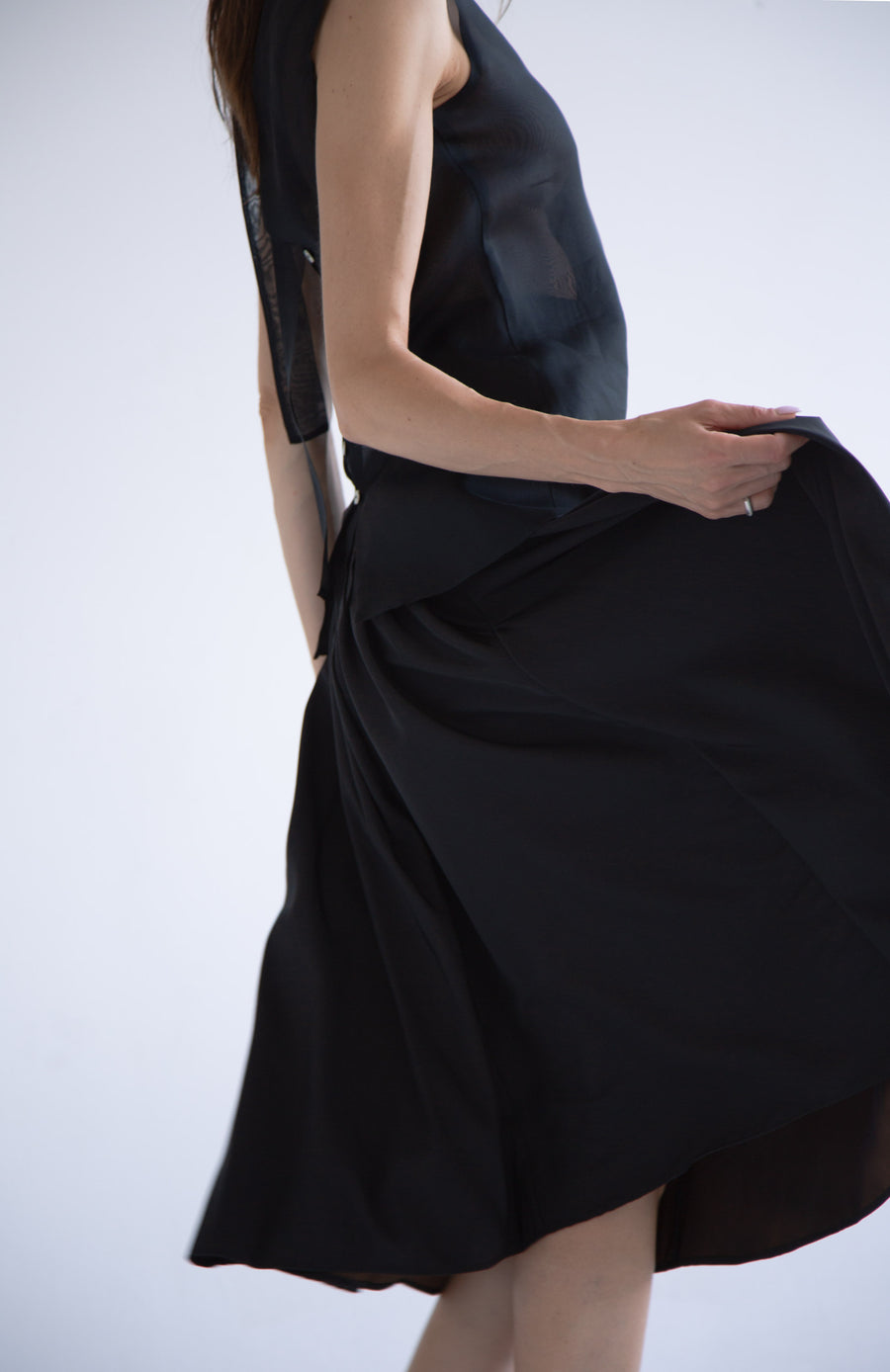 Taffeta Pleated Skirt in Black