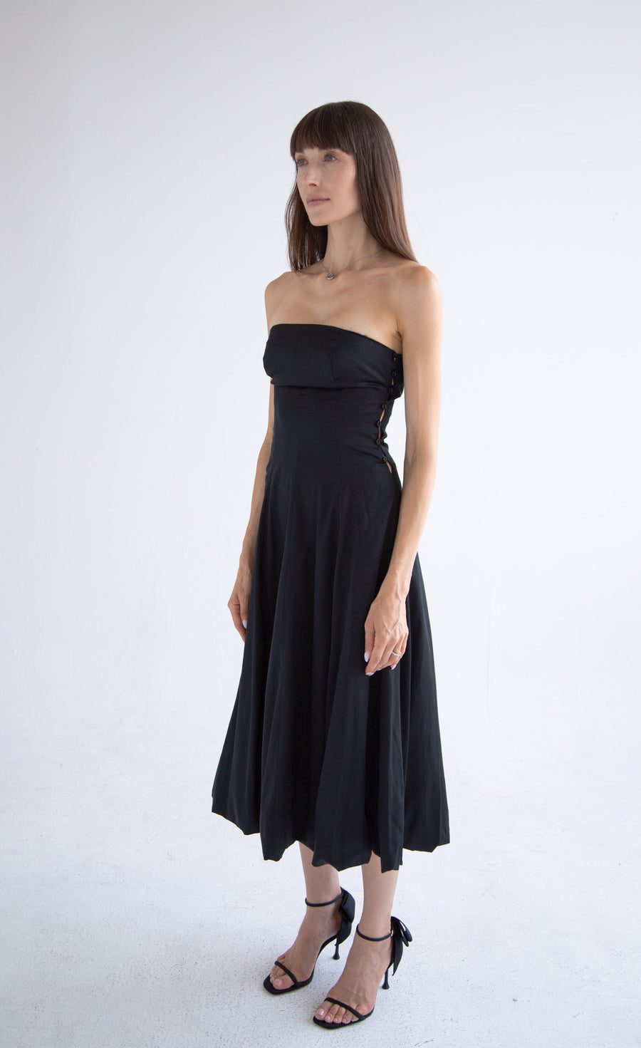 Side Button Detail Dress in Black