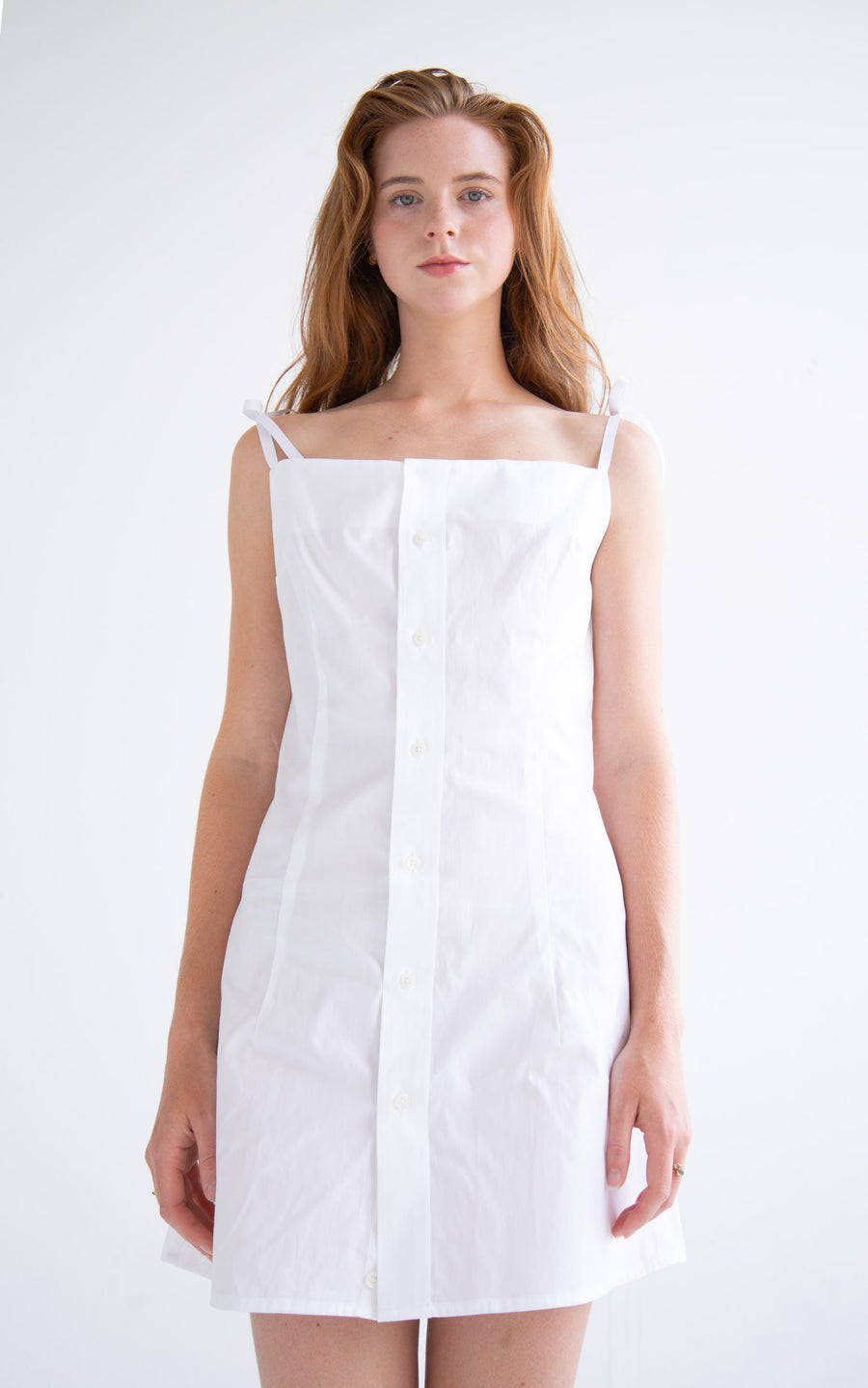 Button-Up Shirt Dress in White