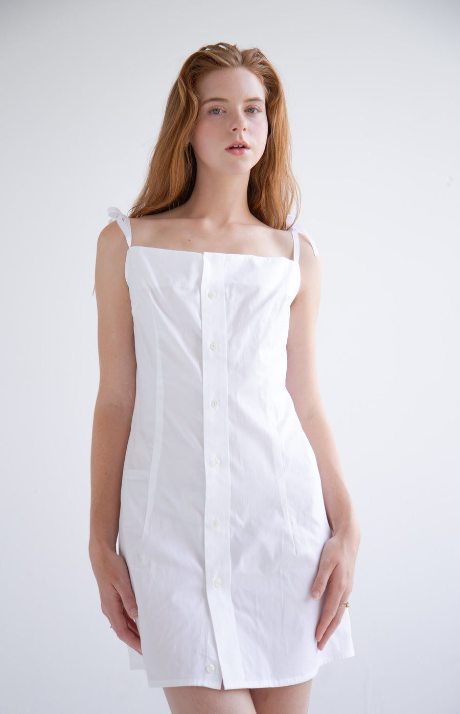 Button-Up Shirt Dress in White