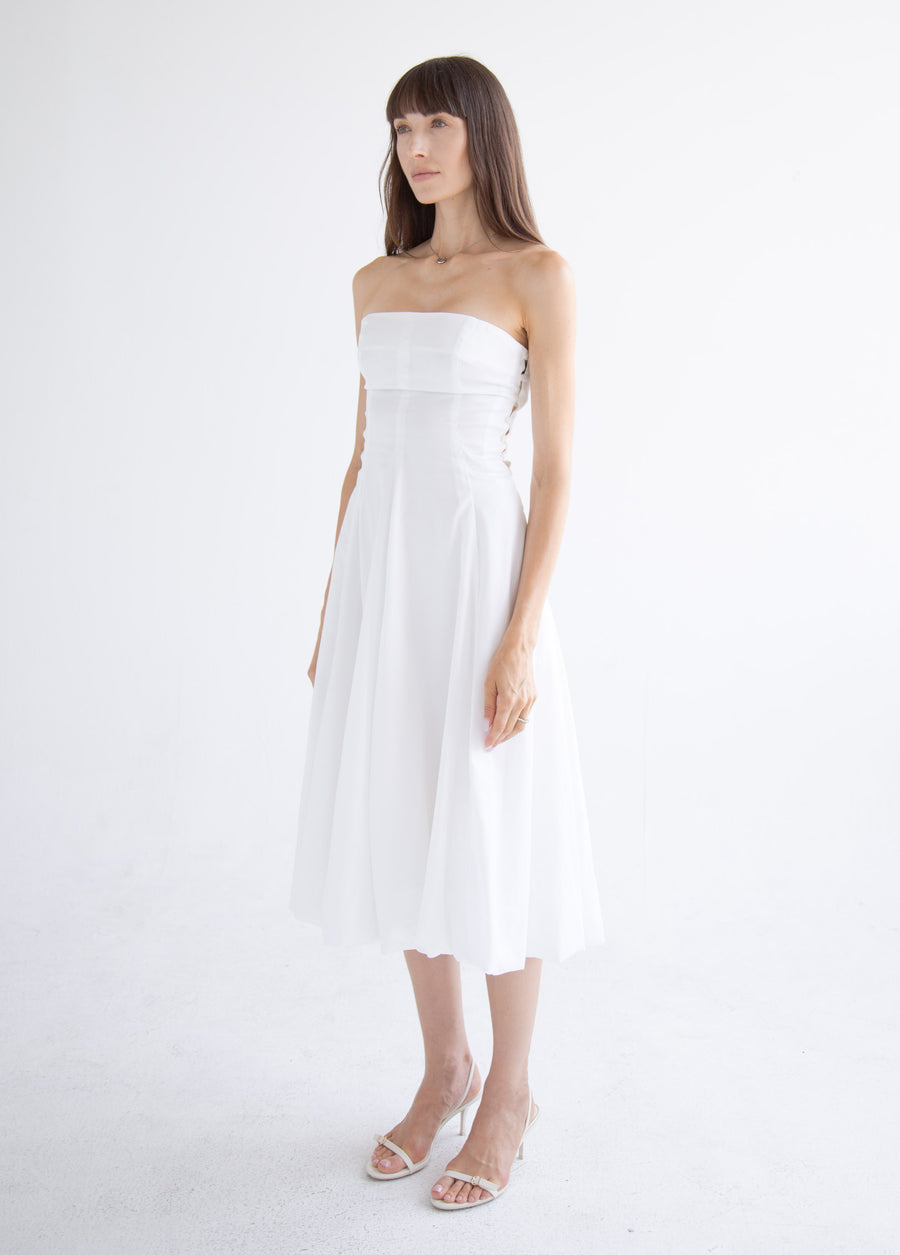 Side Button Detail Dress in White