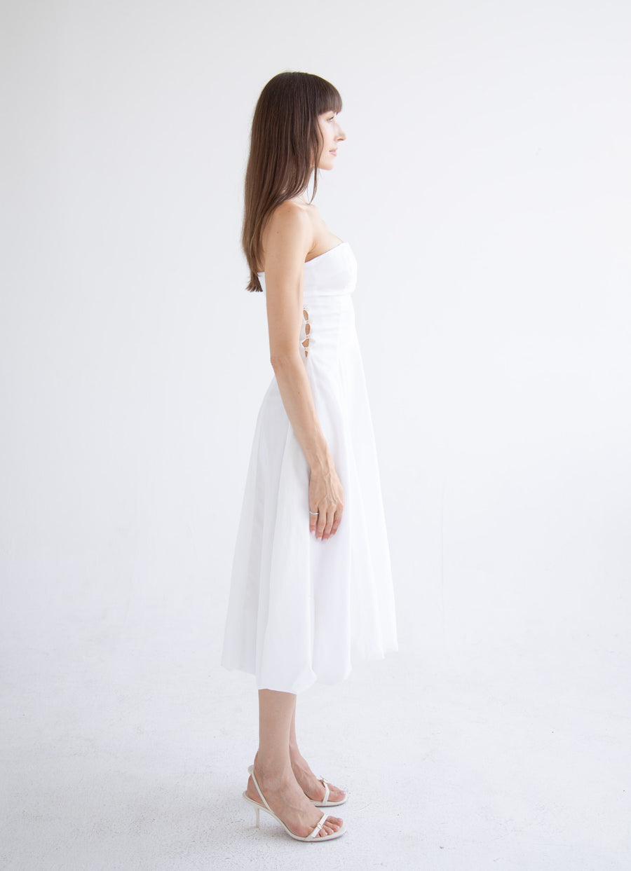 Side Button Detail Dress in White