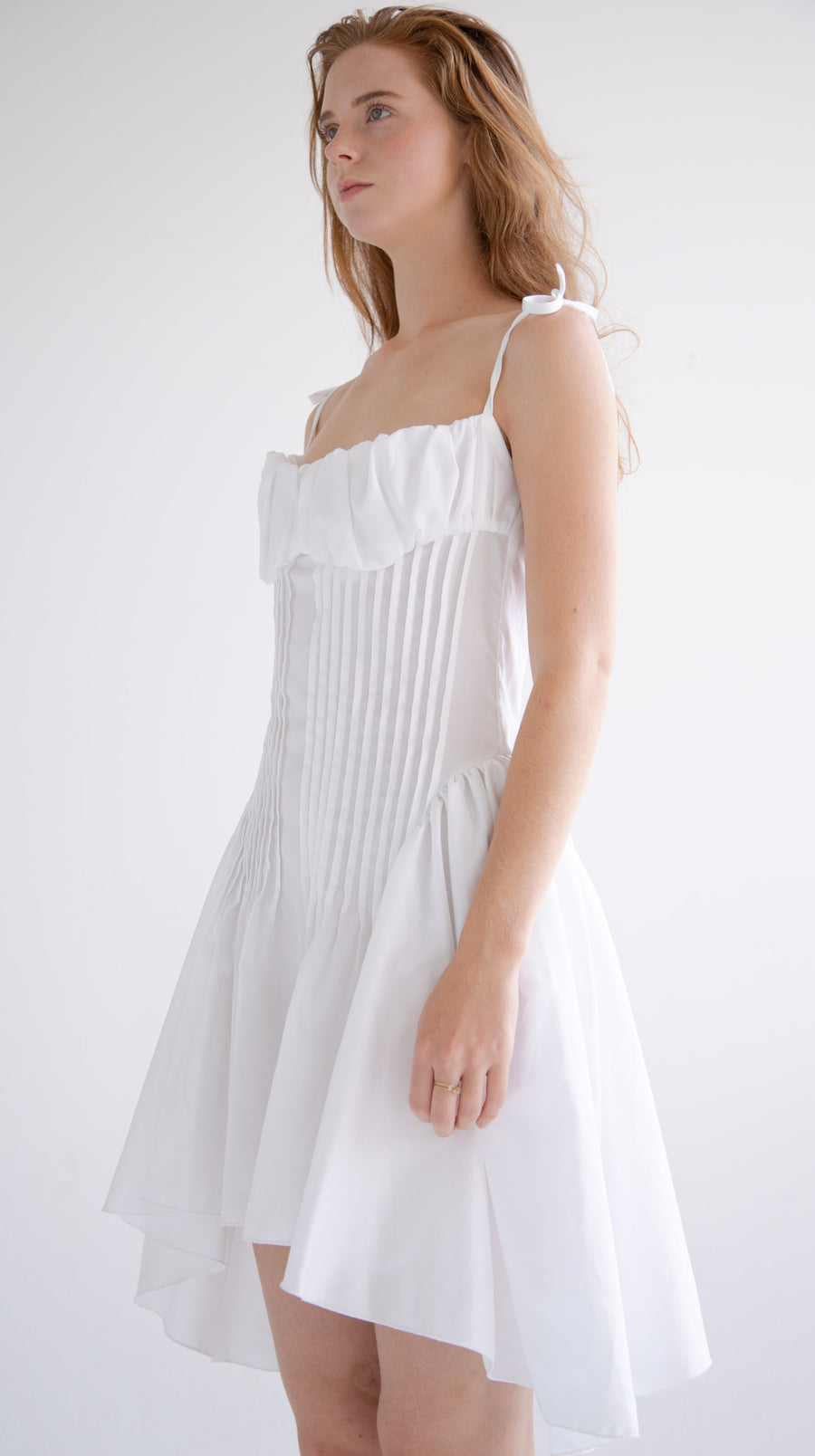 Pleated Flared Dress in White