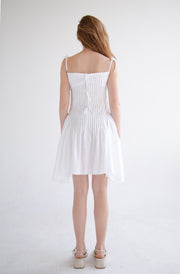 Pleated Flared Dress in White