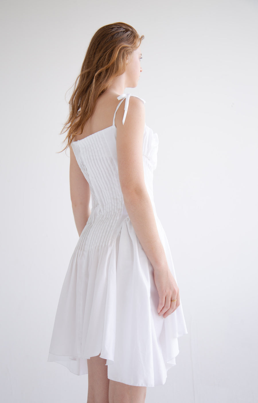 Pleated Flared Dress in White