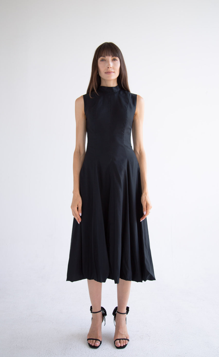 Bow Neck Bubble Dress in Black