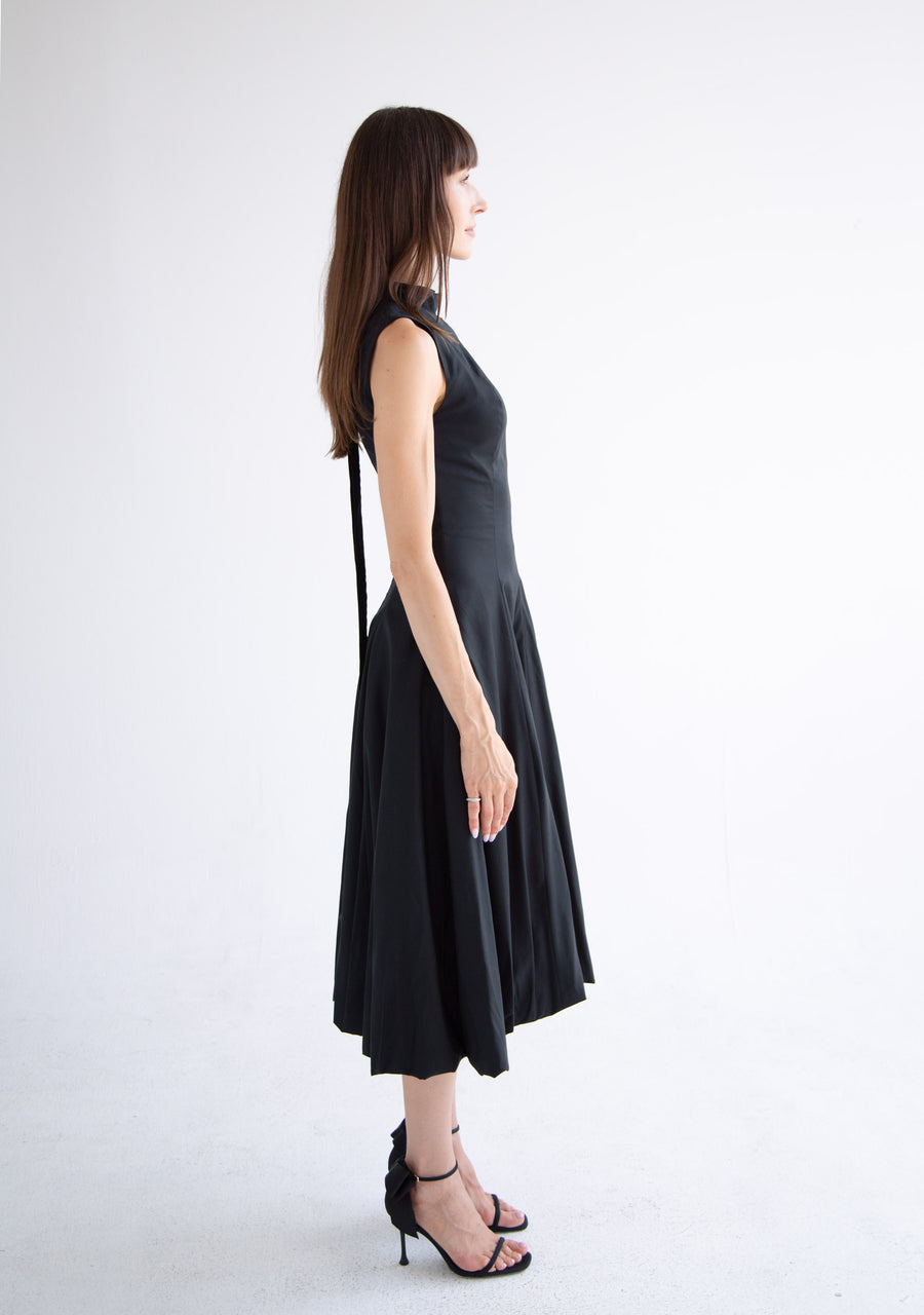 Bow Neck Bubble Dress in Black