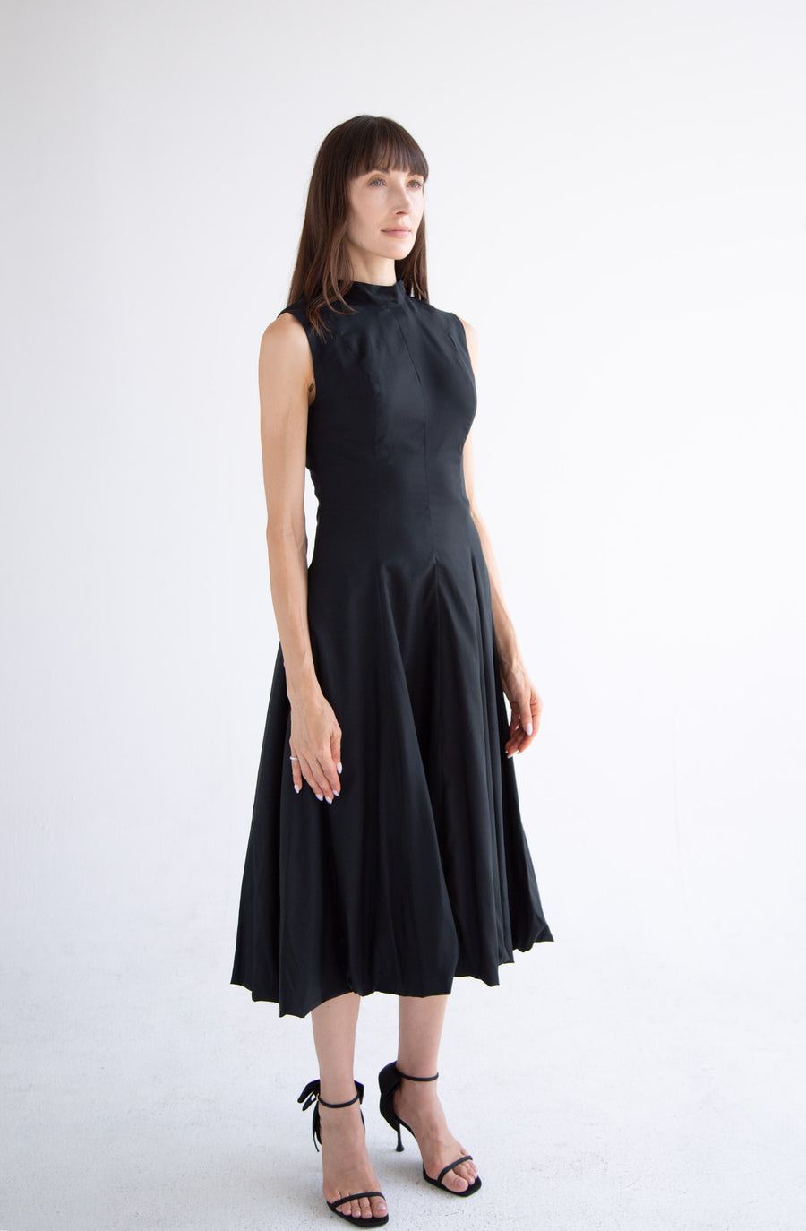 Bow Neck Bubble Dress in Black