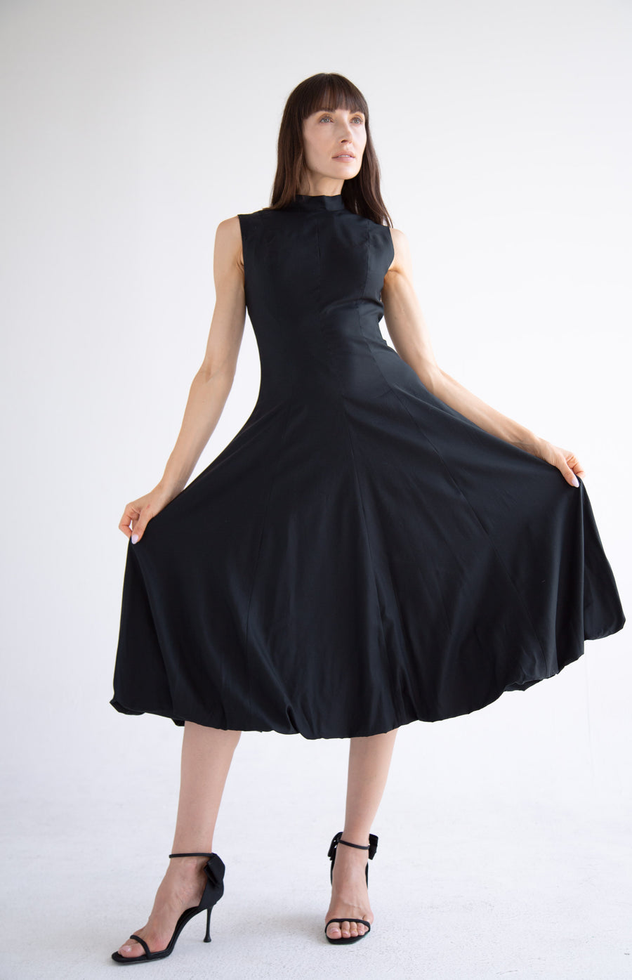 Bow Neck Bubble Dress in Black