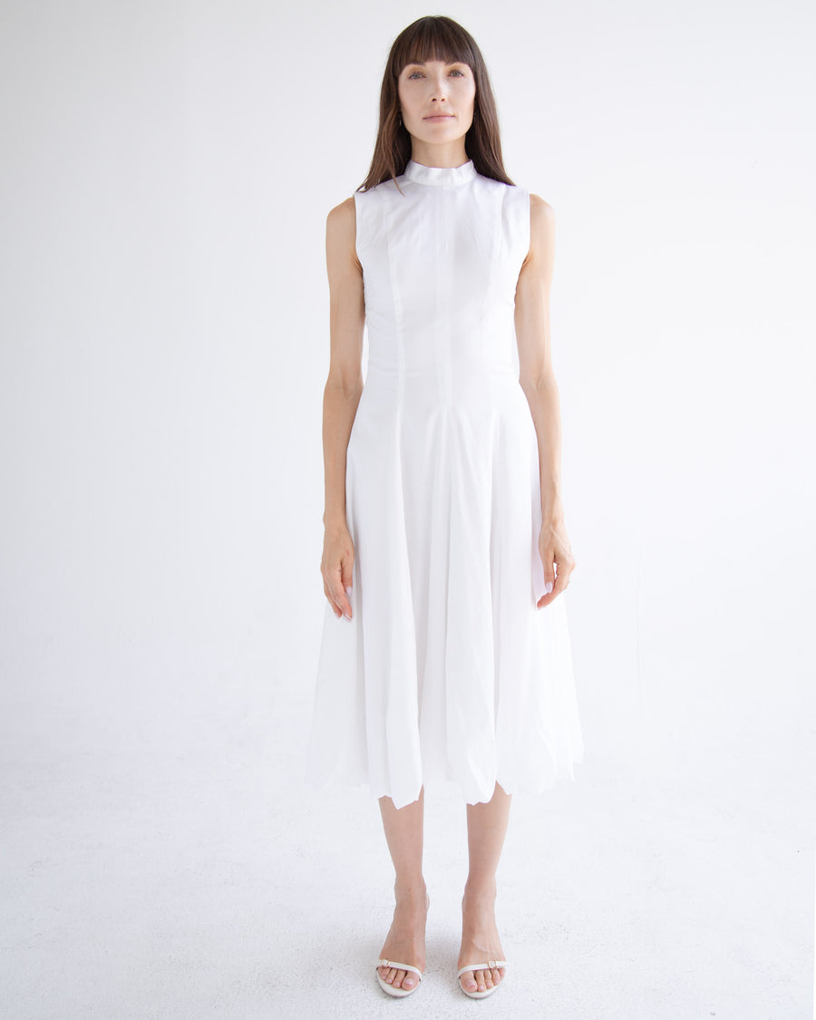 Bow Neck Bubble Dress in White