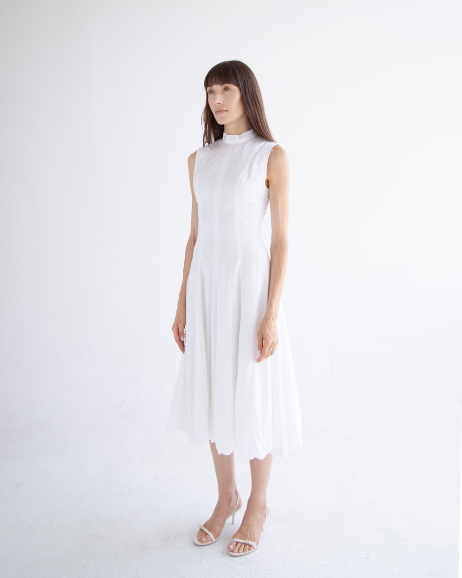 Bow Neck Bubble Dress in White