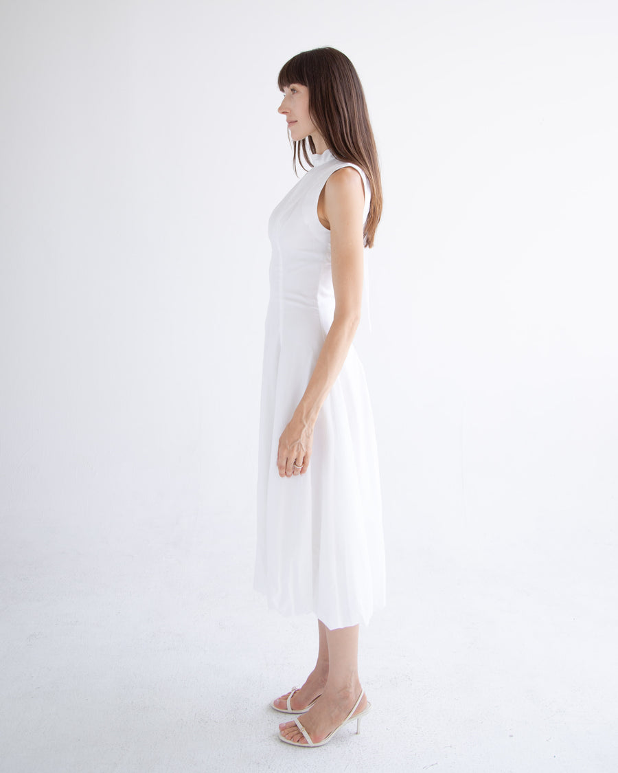 Bow Neck Bubble Dress in White