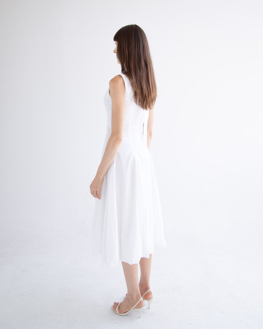 Bow Neck Bubble Dress in White