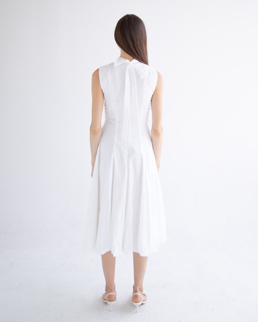 Bow Neck Bubble Dress in White