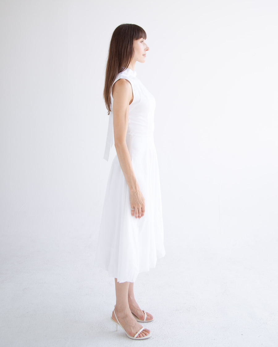 Bow Neck Bubble Dress in White