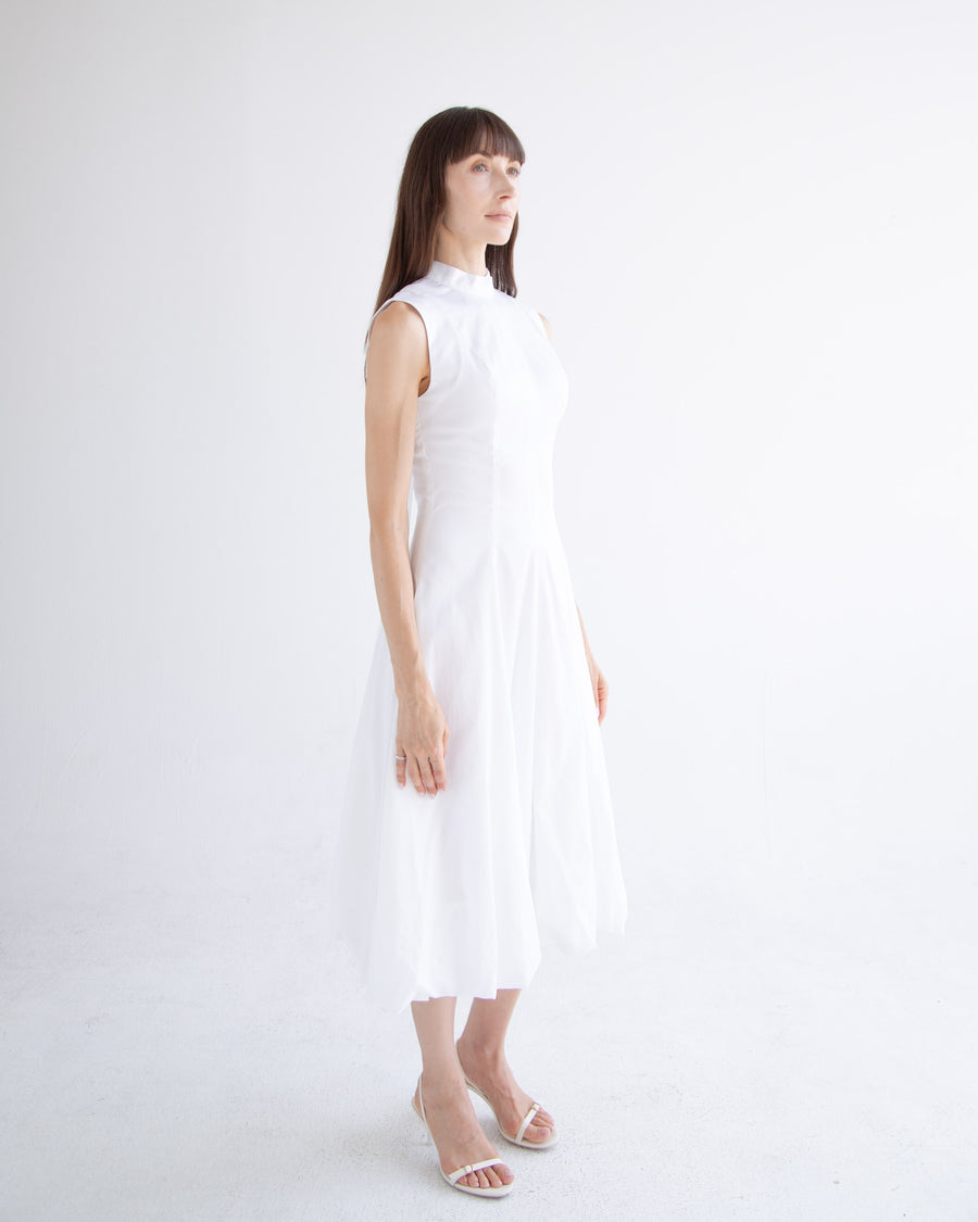 Bow Neck Bubble Dress in White