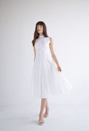 Bow Neck Bubble Dress in White