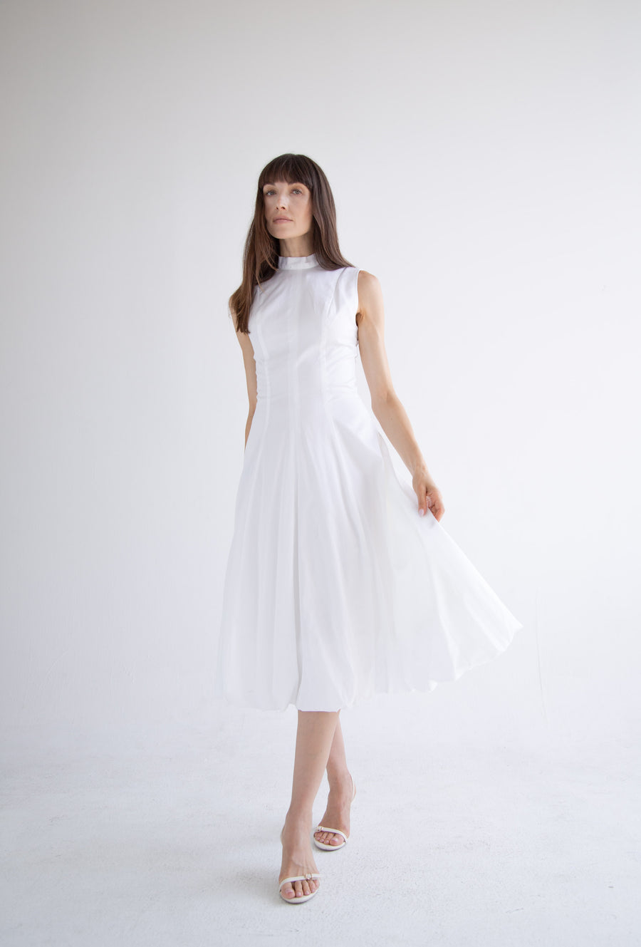 Bow Neck Bubble Dress in White