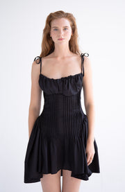 Pleated Flared Dress in Black