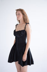 Pleated Flared Dress in Black