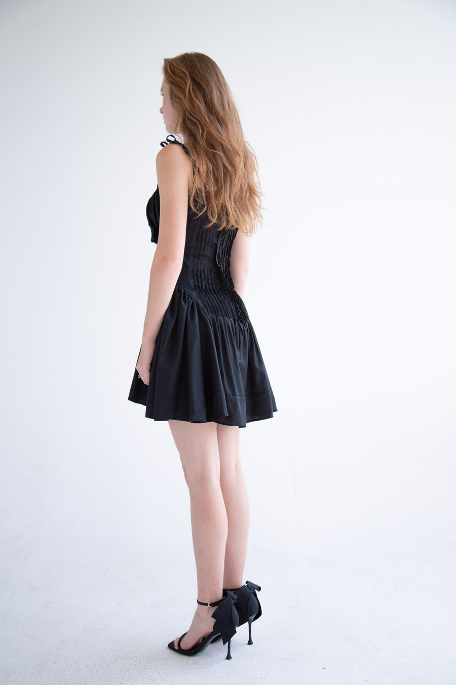 Pleated Flared Dress in Black